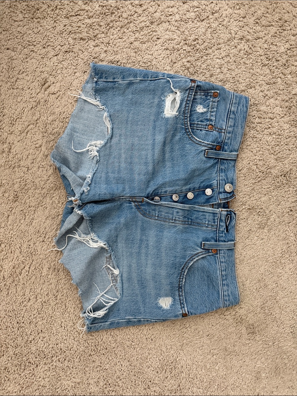 Levi's Light Blue Distressed Button-Fly Jean Shorts